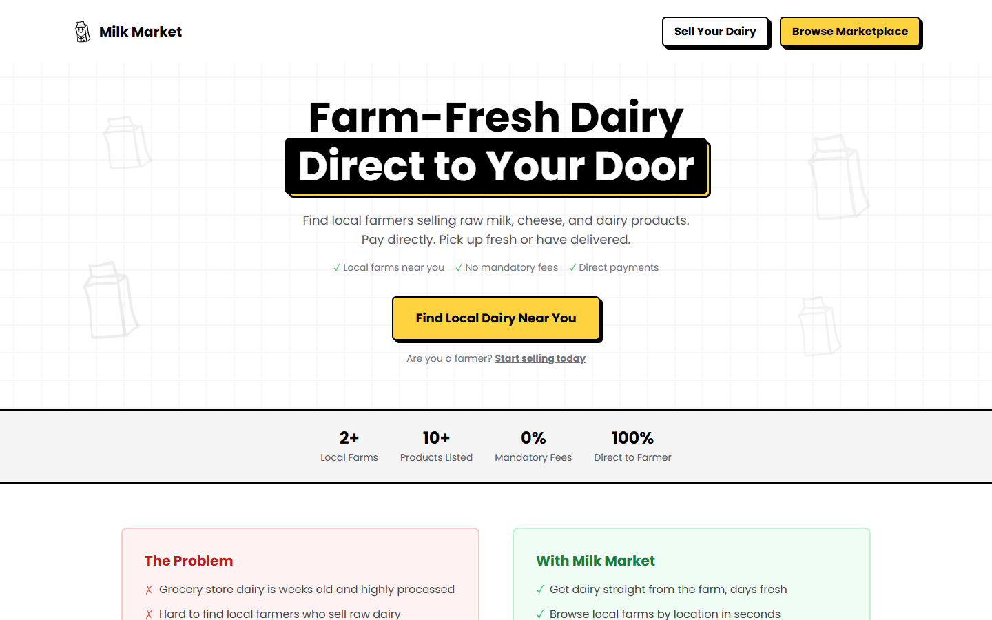 Milk Market dairy marketplace interface